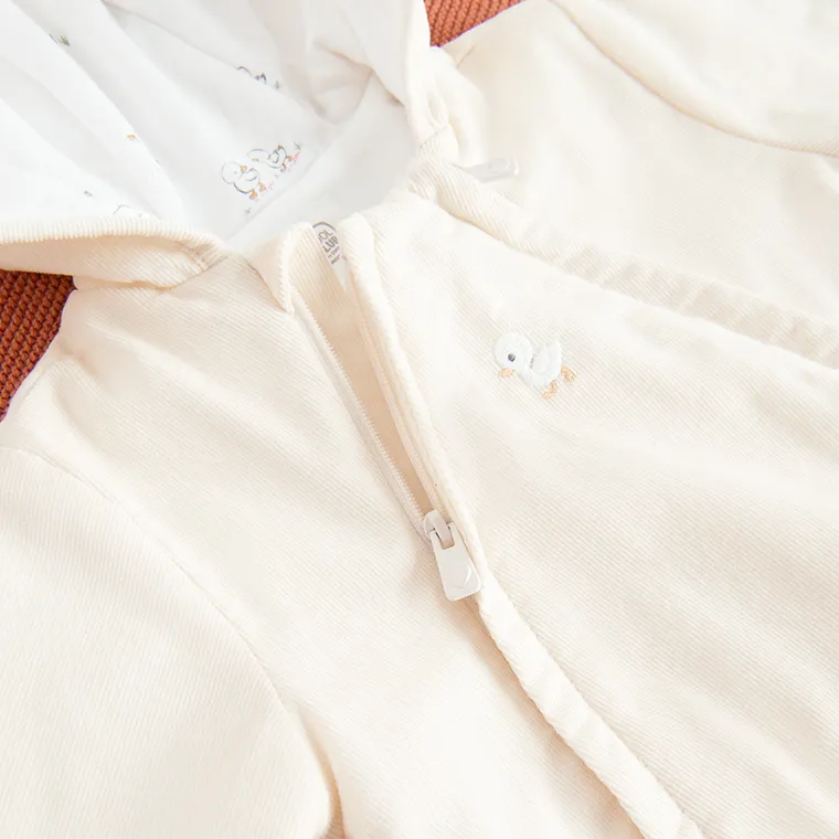 Cool Club, Kombinezon przejściowy niemowlęcy z kapturem, sztruksowy, beżowy