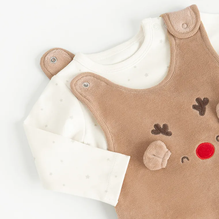 Cool Club, Komplet niemowlęcy, Śpiochy welurowe, Body z długim rękawem, mix