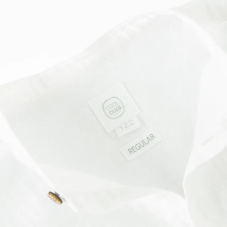 Cool Club, Koszula chłopięca z długim rękawem, z lnem, regular, biała
