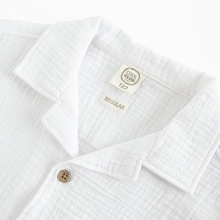 Cool Club, Koszula chłopięca z krótkim rękawem, regular, muślinowa, biała