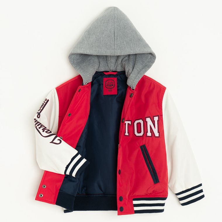 Cool Club, Kurtka bejsbolówka chłopięca z kapturem, czerwona