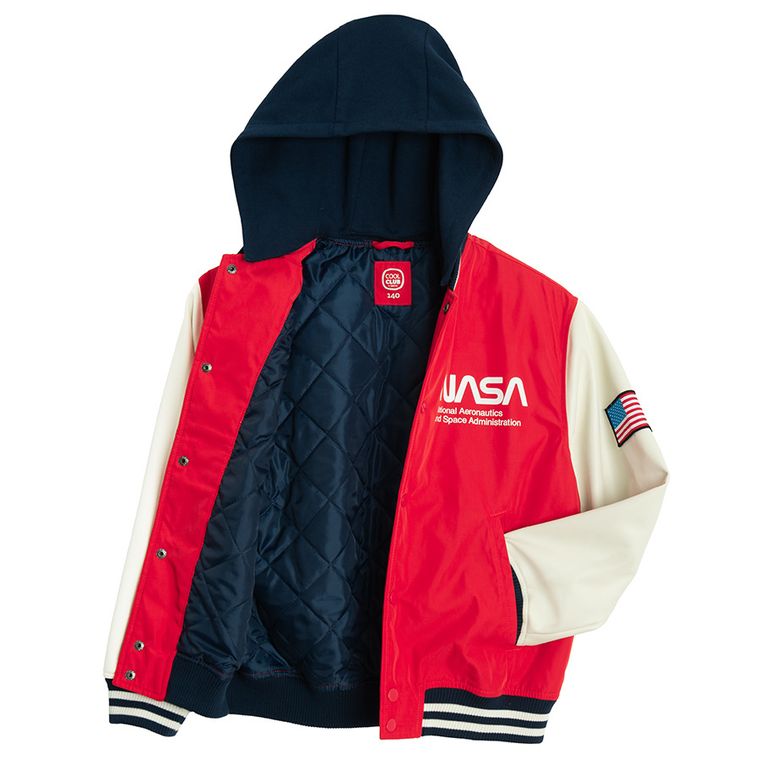 Cool Club, Kurtka bejsbolówka chłopięca z kapturem, oversize, czerwona, NASA