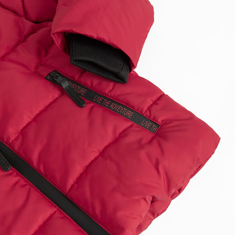 Cool Club, Kurtka chłopięca z kapturem, ocieplana, czerwono-czarna