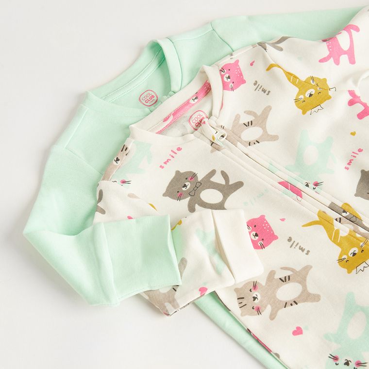 Cool Club, Pajac dziewczęcy, miętowy, ecru, zestaw, 2 szt.