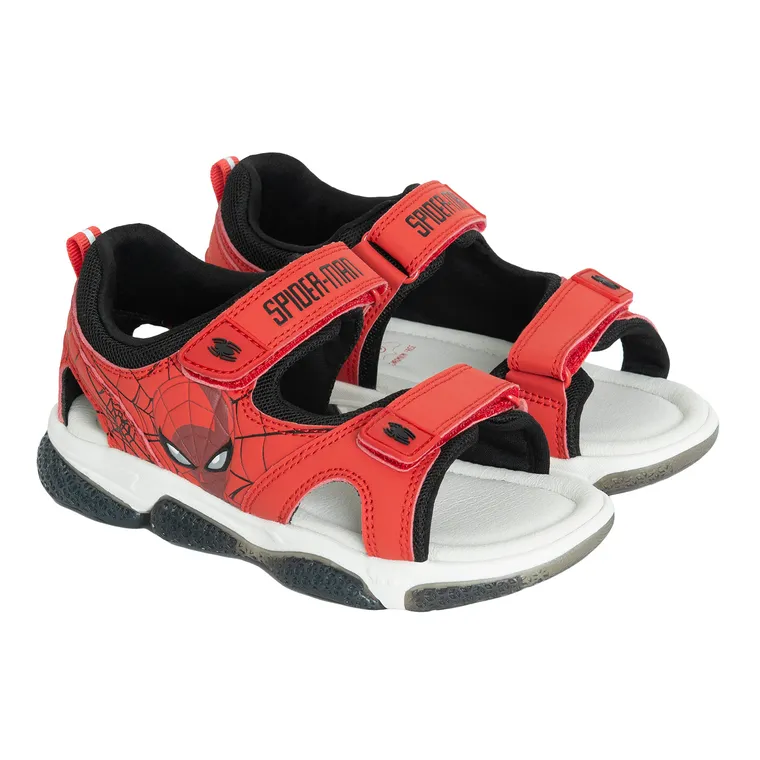 Cool Club, Sandały chłopięce, czerwone, świecąca podeszwa, skórzana wkładka, Spider-Man