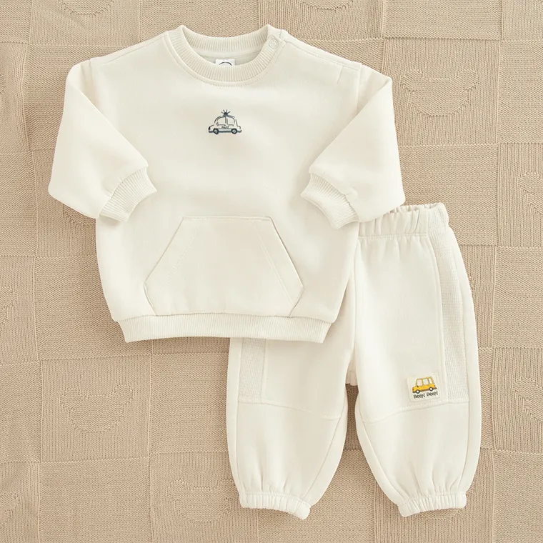 Cool Club, Spodnie dresowe chłopięce, baggy, ocieplane, ecru