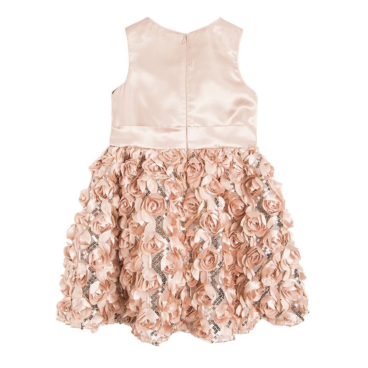 Cool Club, Sukienka dziewczęca bez rękawów, cekiny i róże, złota