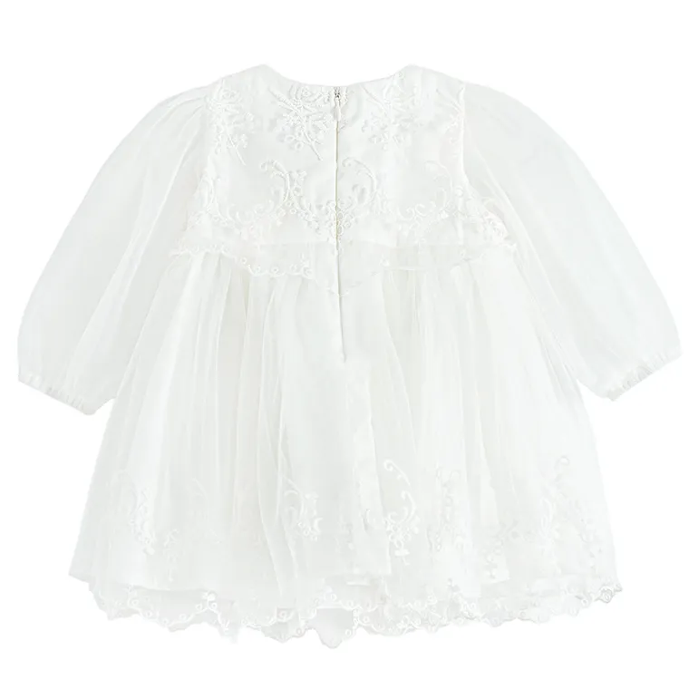 Cool Club, Sukienka dziewczęca z długim rękawem, biała