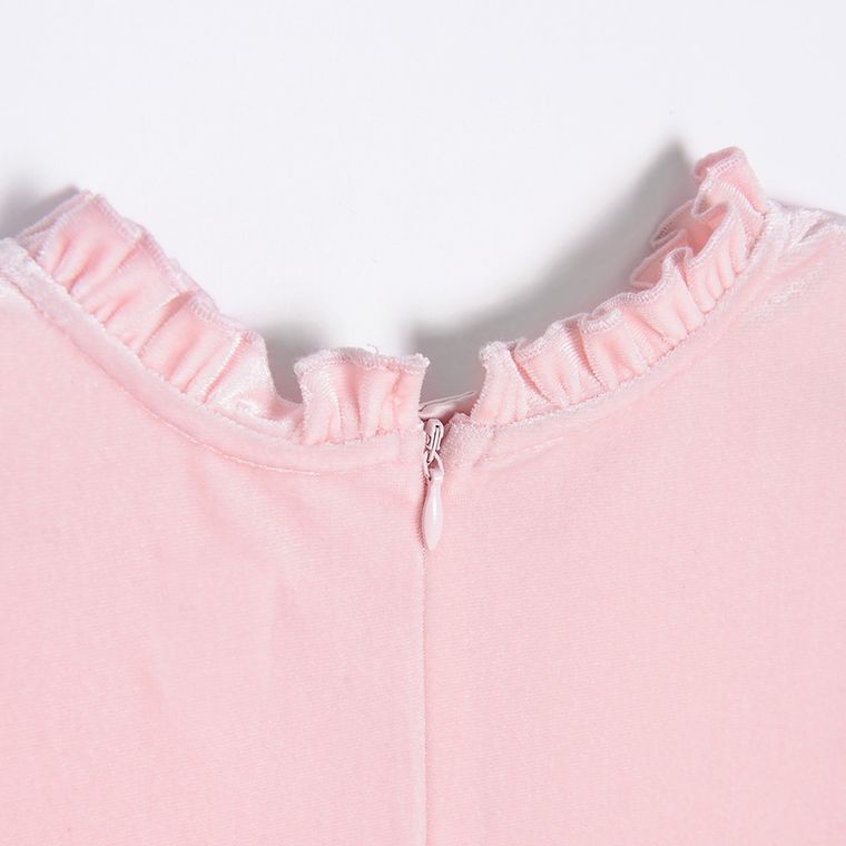 Cool Club, Sukienka dziewczęca z długim rękawem, welurowa, jasnoróżowa