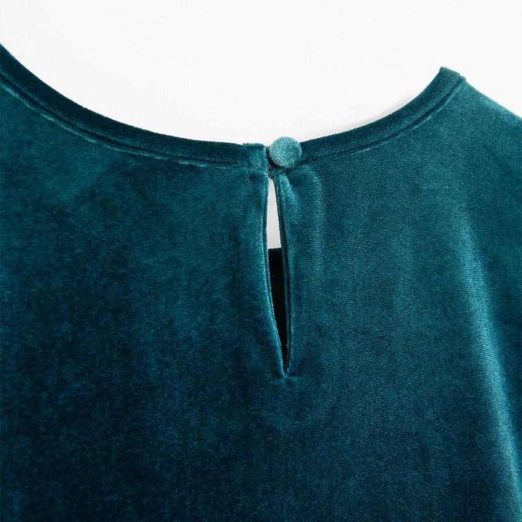 Cool Club, Sukienka dziewczęca z długim rękawem, welurowa, turkusowa