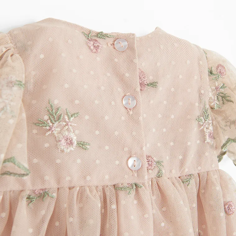 Cool Club, Sukienka dziewczęca z krótkim rękawem, beżowa