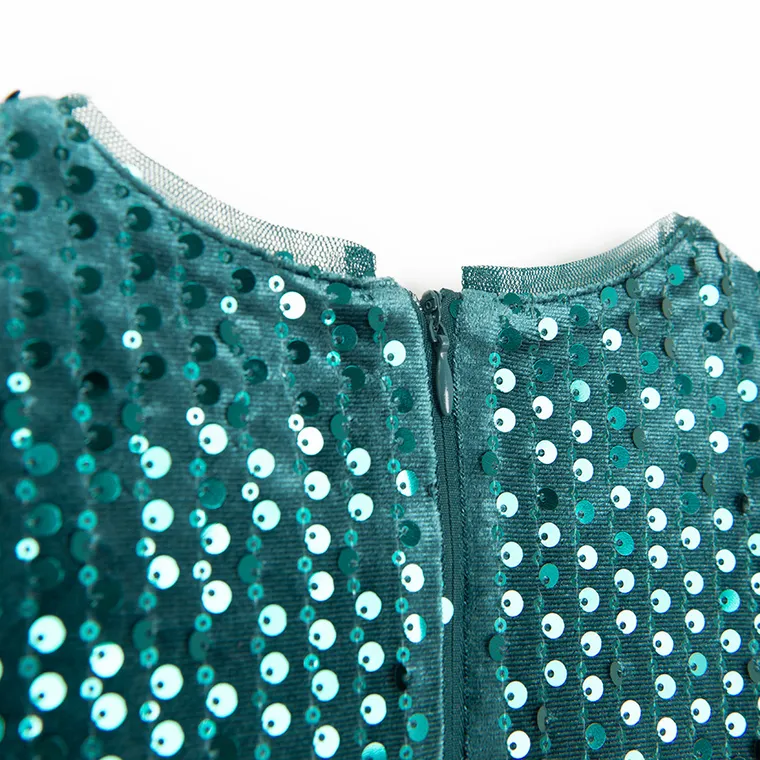 Cool Club, Sukienka dziewczęca z krótkim rękawem, welurowa, zielona