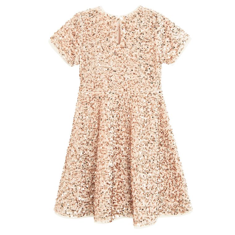 Cool Club, Sukienka dziewczęca z krótkim rękawem, welurowa, złota