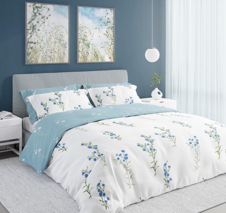 Cottage Home, Kwiaty Lnu, 2-częściowy komplet pościeli bawełnianej, 140-200 cm