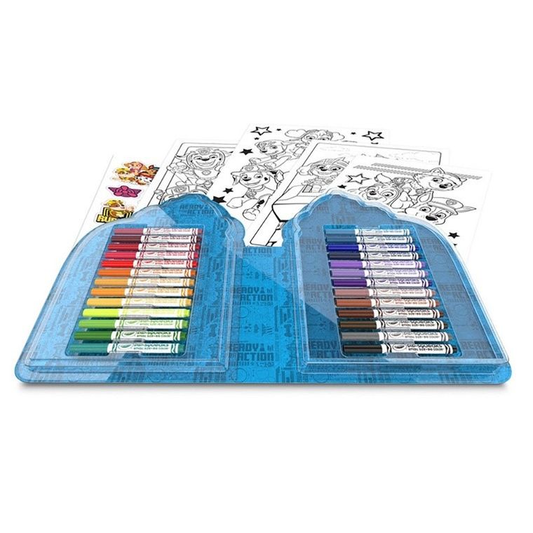 Crayola, Psi Patrol, zestaw artystyczny z kolorowankami, naklejkami i flamastrami, 47 elementów