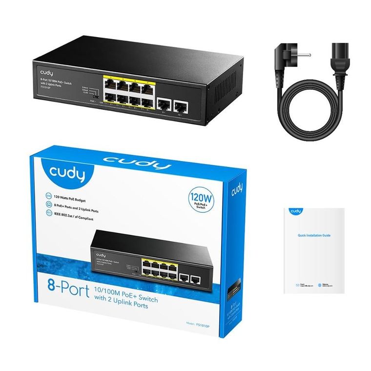 Cudy, przełącznik, switch, FS1010P 8-Port 10/100M PoE+ 120W 2xUplink