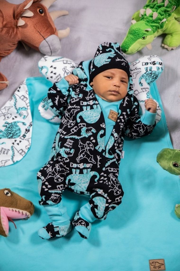 Czapka chłopięca, czarno-turkusowa, dinozaury, Nicol