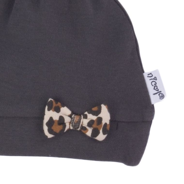 Czapka dziewczęca, brązowa, kokardka, Nicol