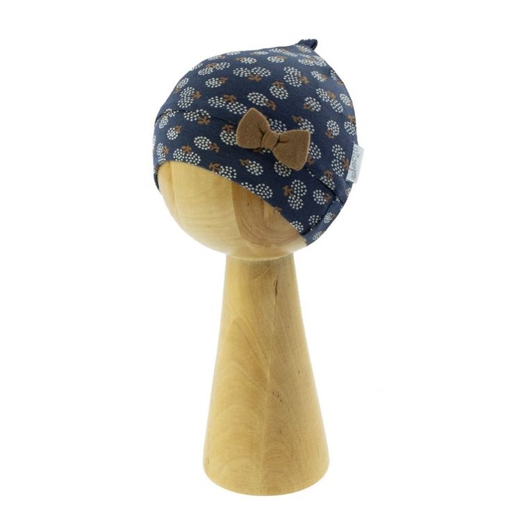 Czapka dziewczęca, granatowa, kokardka, Nicol