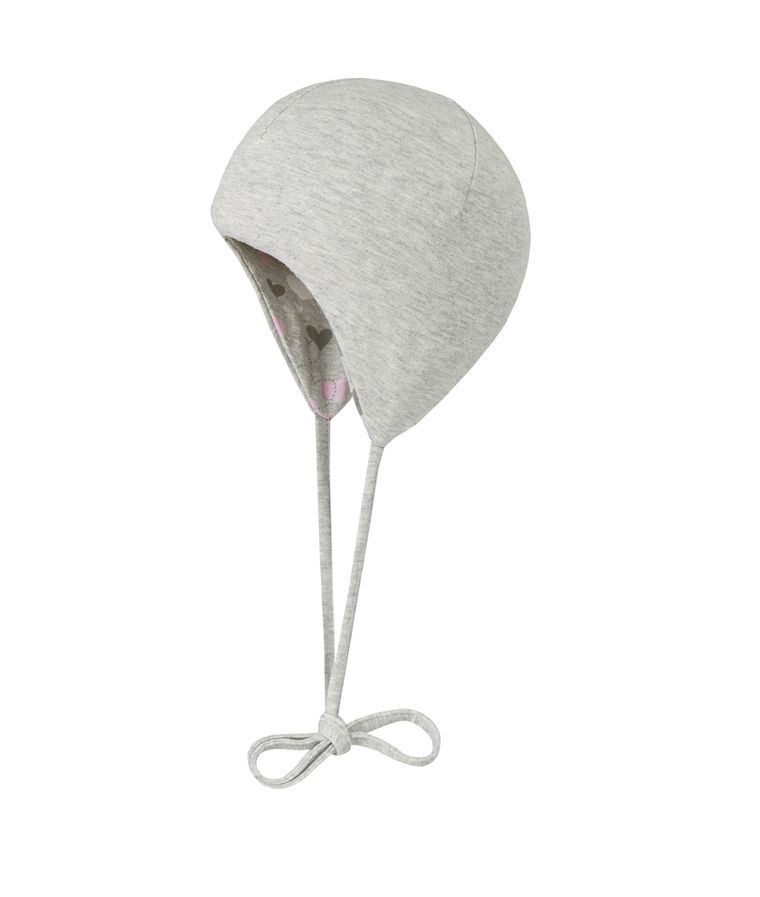 Czapka dziewczęca, wiązana, dwustronna, szara, serca, Döll