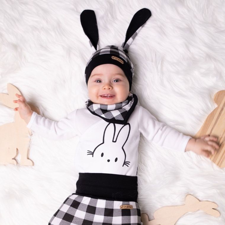 Czapka niemowlęca, biało-czarna, Nicol