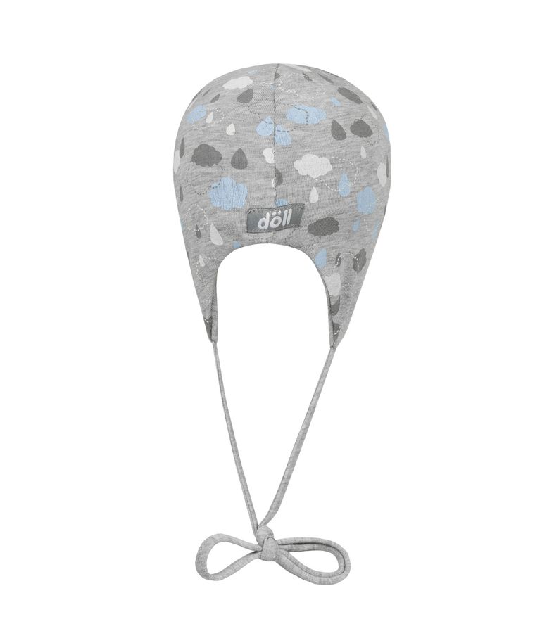 Czapka niemowlęca, wiązana, dwustronna, szara, chmurki, Döll