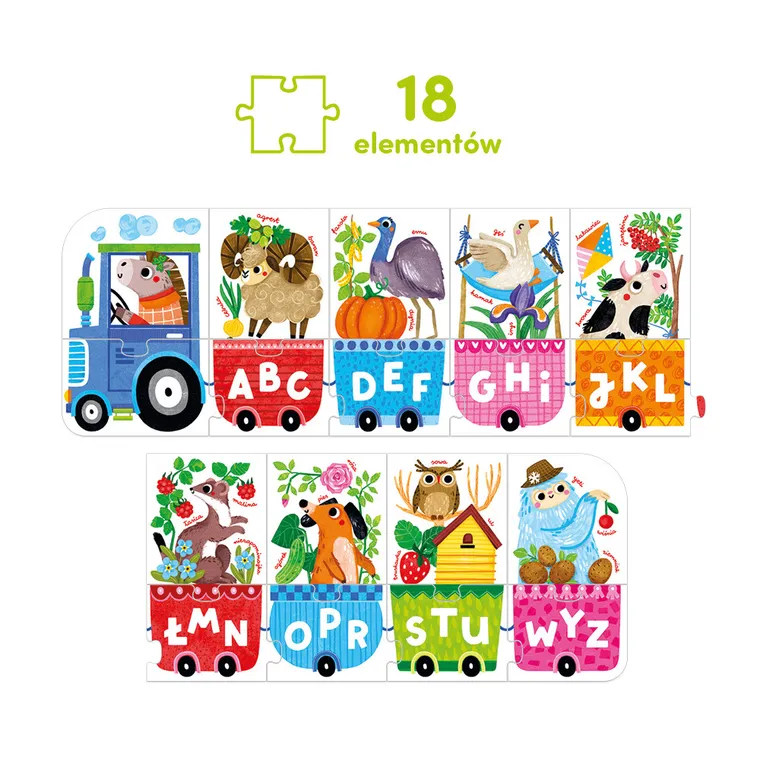 CzuCzu, Literkowy traktor, puzzle, 18 elementów, dla dzieci 3+