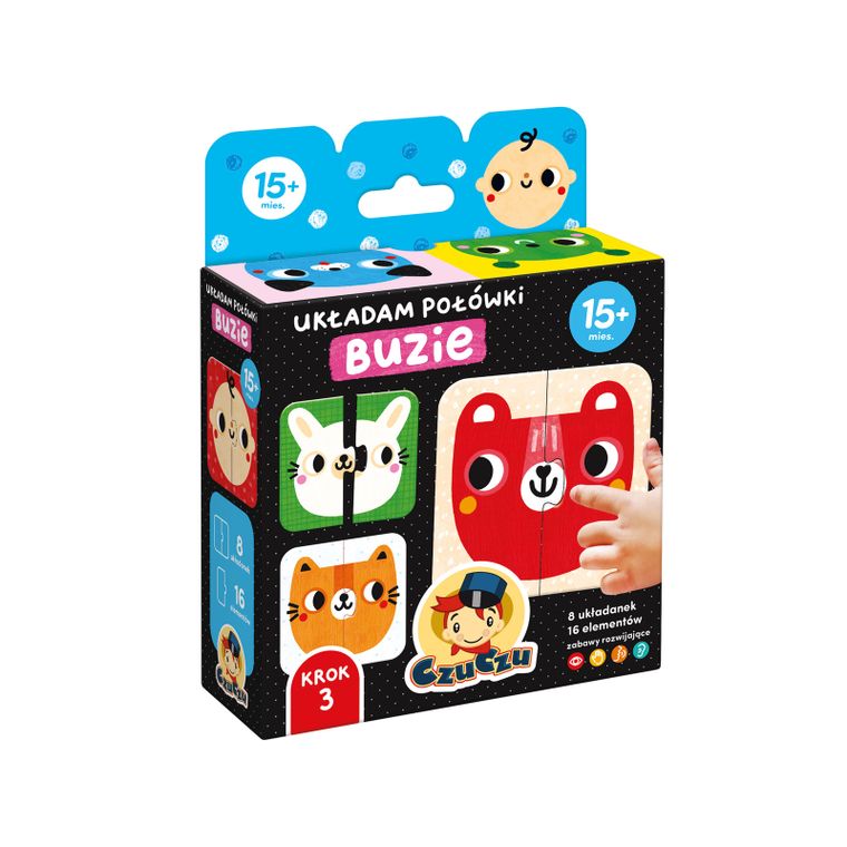 CzuCzu, Układam połówki, Buzie, pierwsze puzzle, dwuelementowe, dla dzieci 15m+