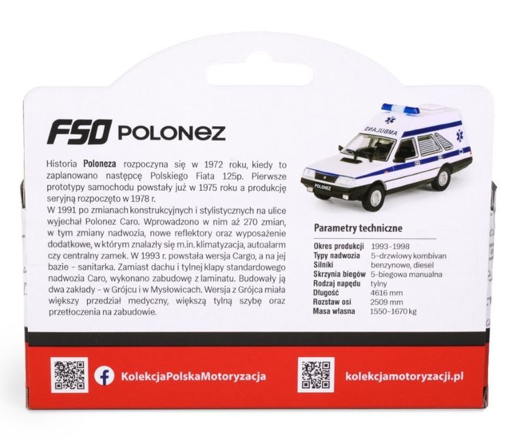 Daffi, Kolekcja Polskiej Motoryzacji, FSO Polonez Cargo Ambulans, pojazd, model metalowy, 1:43