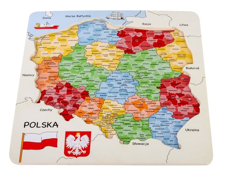 Daffi, Mapa Polski, puzzle drewniane, 16 elementów