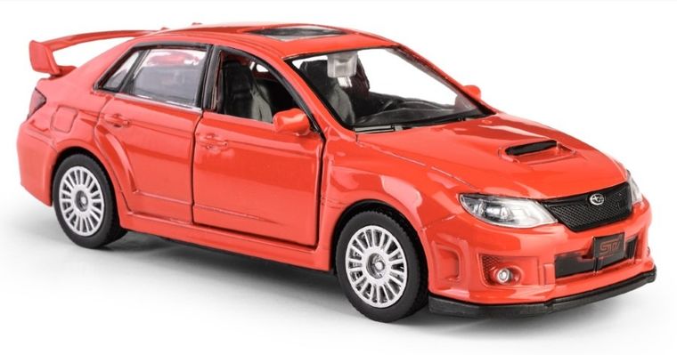 Daffi, RMZ City, Subaru WRX STI 2010, pojazd, model metalowy, czerwony, 1:36