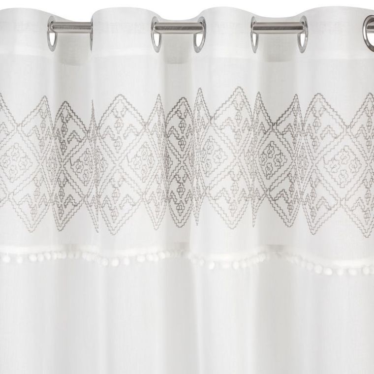 Daphne, firana, zdobiona srebrnym haftem oraz pomponami, 140-250 cm