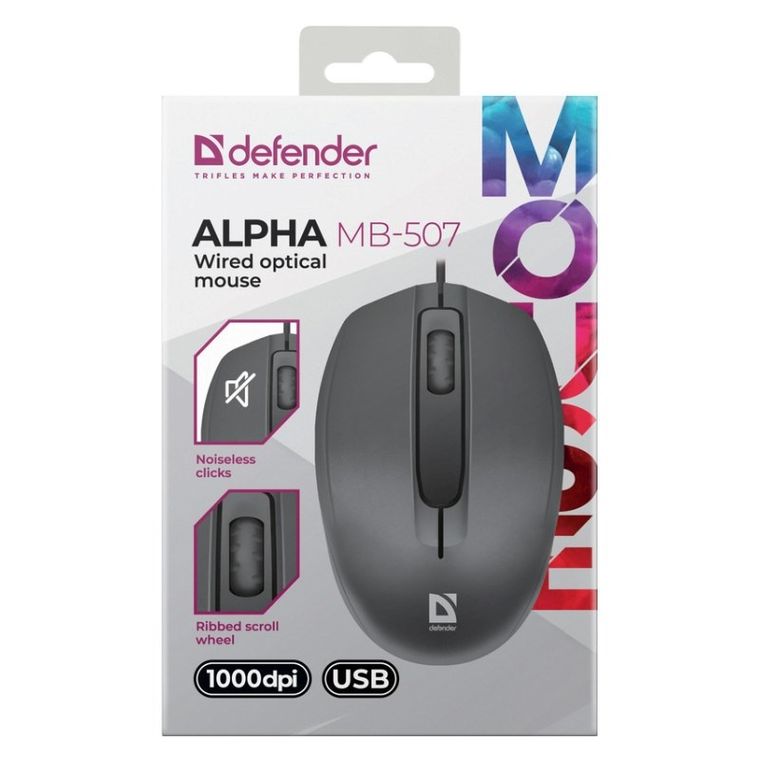 Defender, Alpha Silent, mysz, czarna, 1000dpi, 3P, MB-507