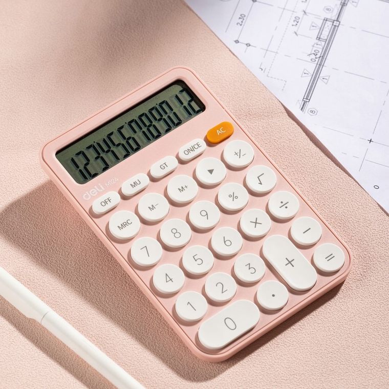 Deli, kalkulator biurowy, różowy