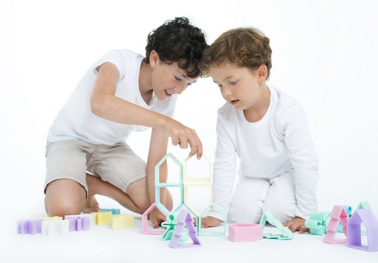 Dena, 6 ludzików, 6 domków, zestaw klocków silikonowych