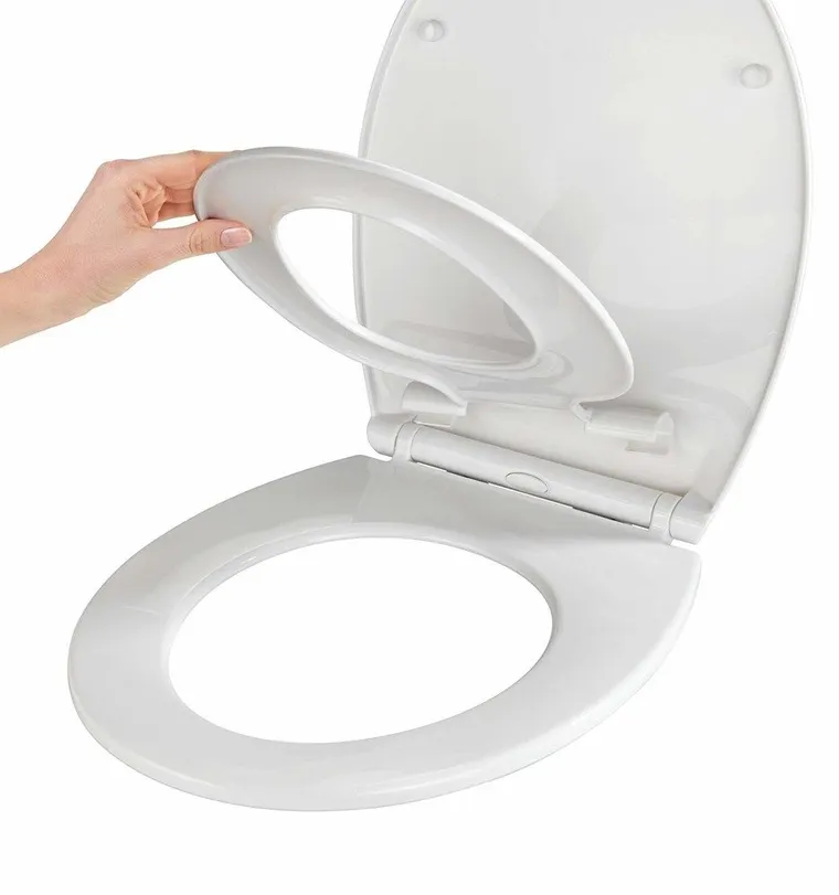 Deska sedesowa z nakładką dla dzieci, z mechanizmem wolnego opadania