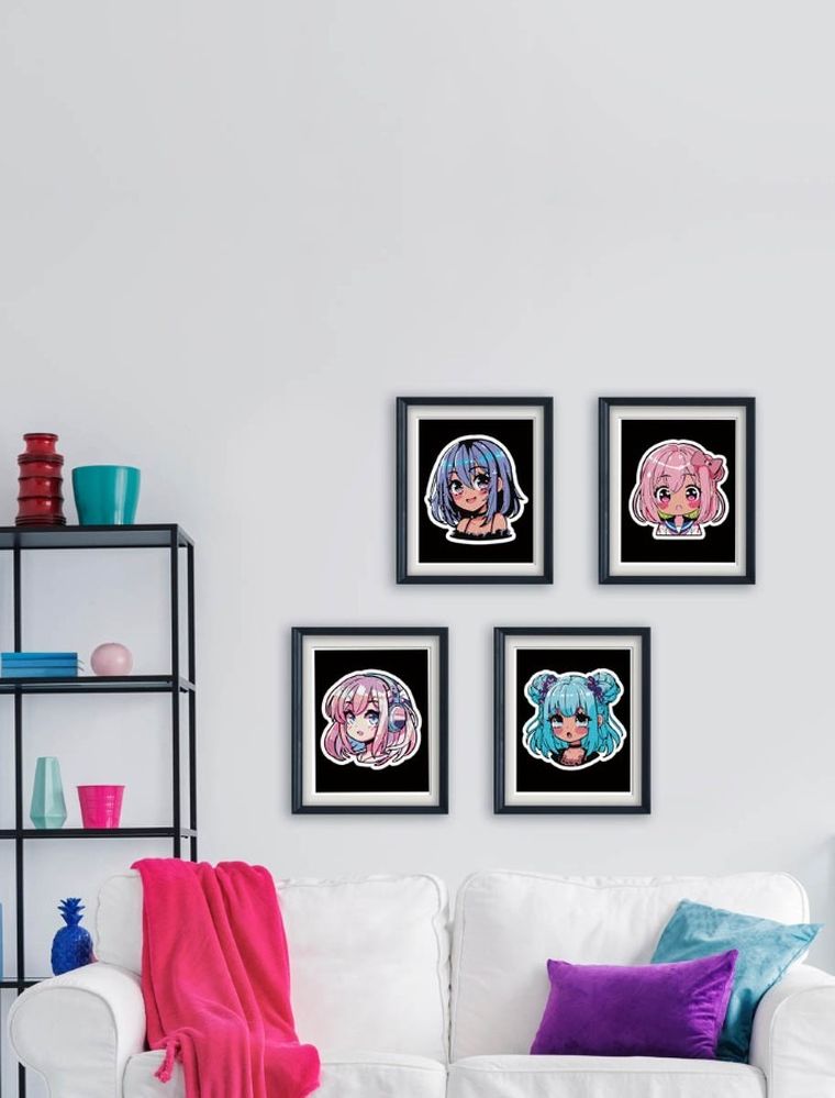 Diamond Dotz, diamentowa mozaika, flokowana, Neon Anime Girls, 4 obrazki