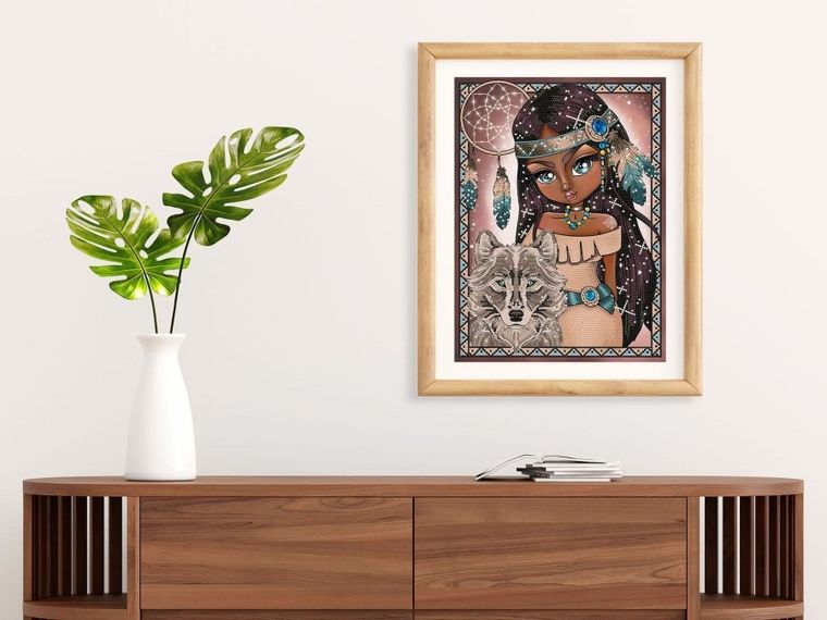 Diamond Dotz, Indian girl with wolf, diamentowa mozaika