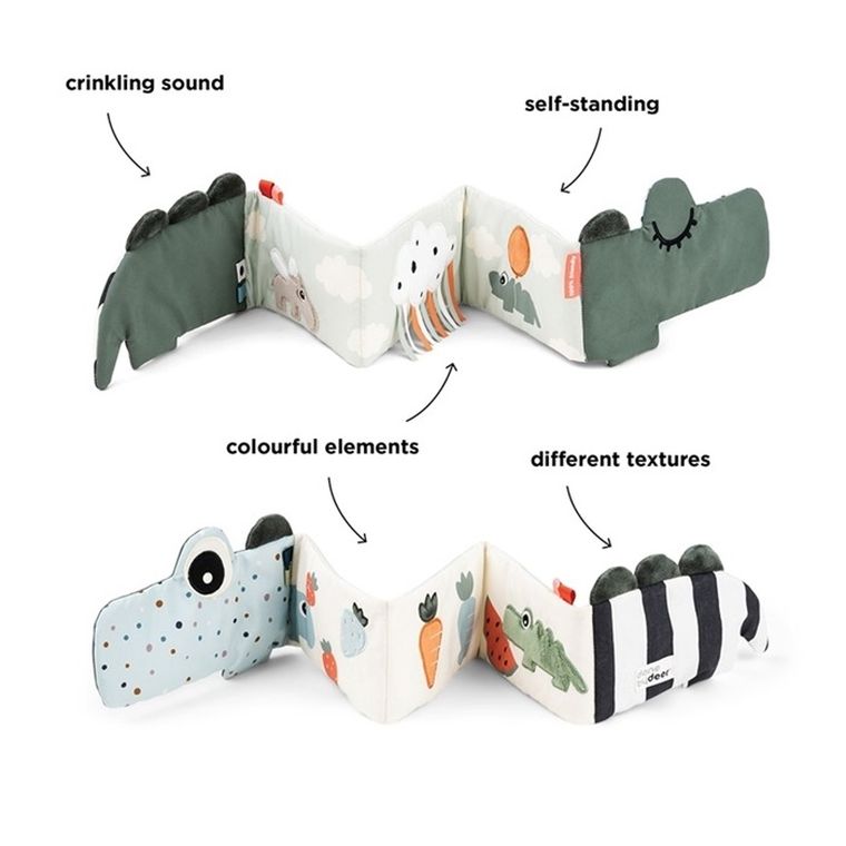 Done By Deer, Croco, książeczka sensoryczna rozkładana, green