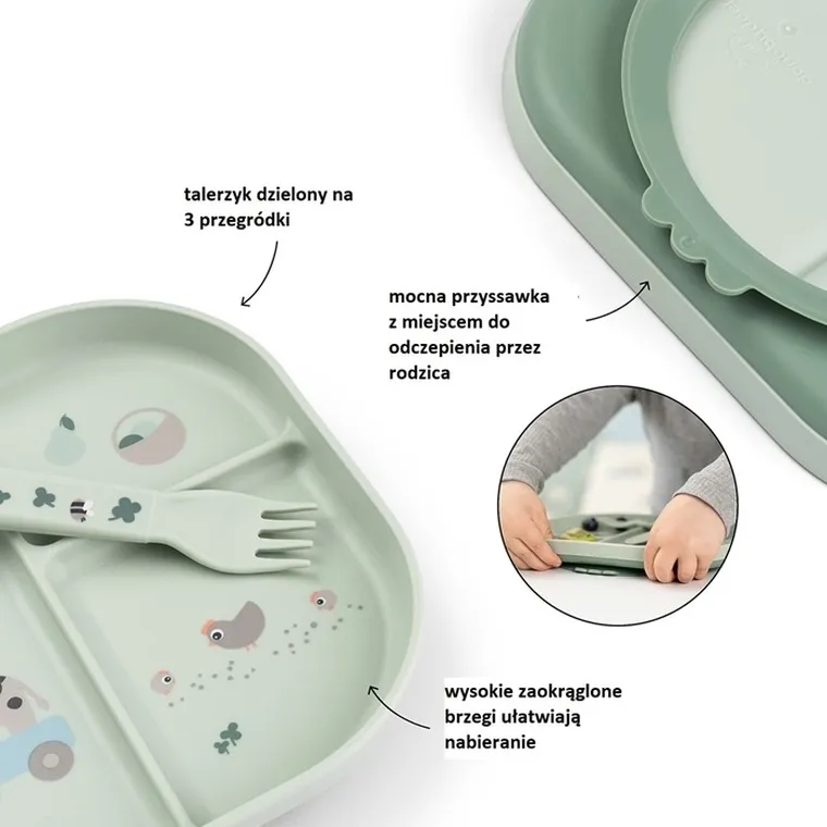 Done By Deer, Foodie, Tiny Farm, zestaw obiadowy z przyssawką, green