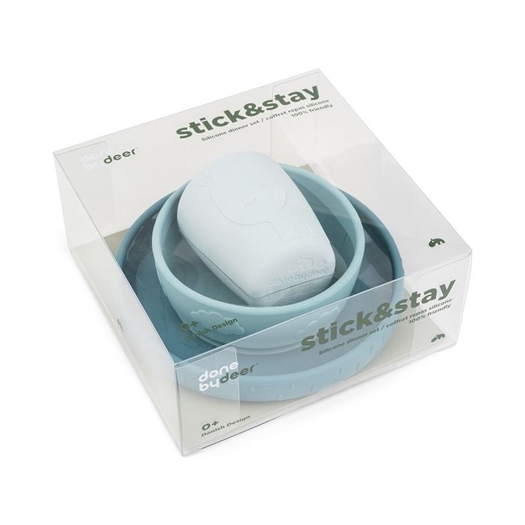 Done by Deer, Stick&Stay, zestaw obiadowy z przyssawką, blue