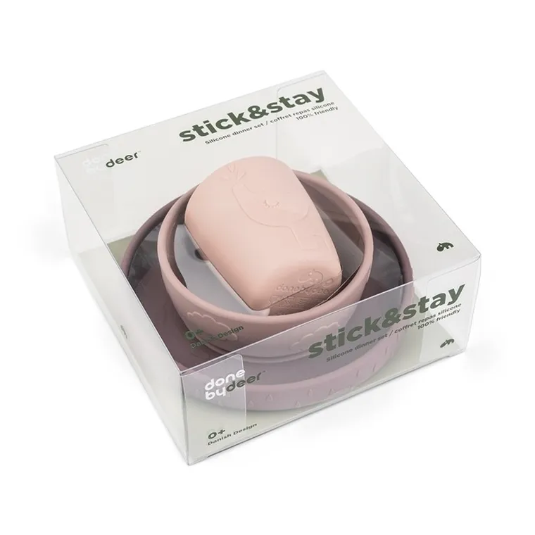 Done by Deer, Stick&Stay, zestaw obiadowy z przyssawką, powder
