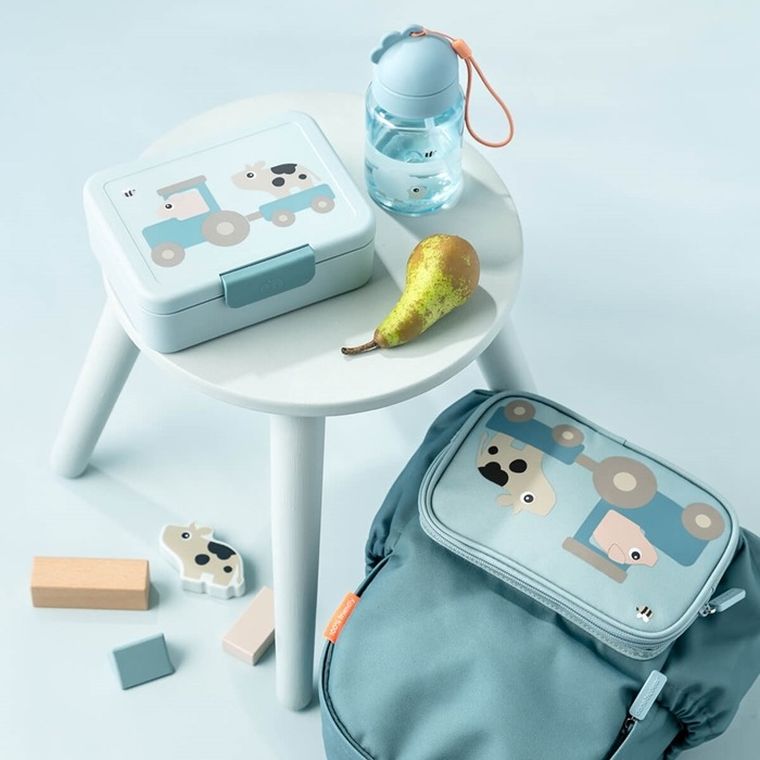 Done By Deer, Tiny Farm, lunchbox z podziałką, blue