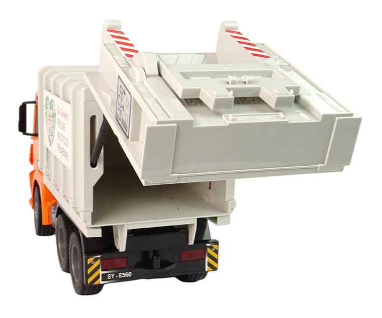 Double E, Mercedes-Benz Antos, ciężarówka śmieciarka, pojazd zdalnie sterowany, pomarańczowy