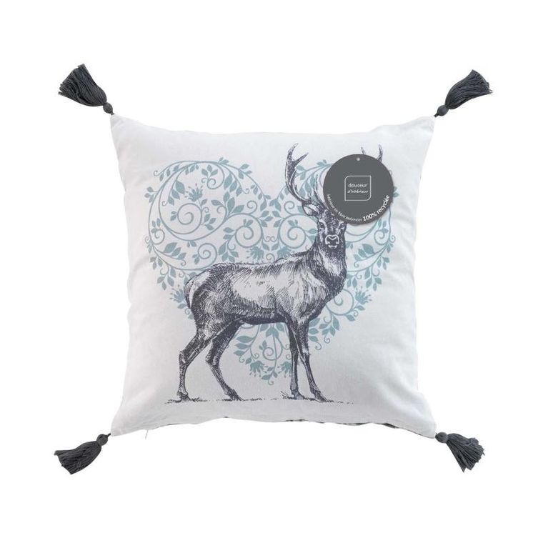 Douceur d'intérieur, ozdobna poduszka z chwostami i nadrukiem, 40-40 cm, bawełna