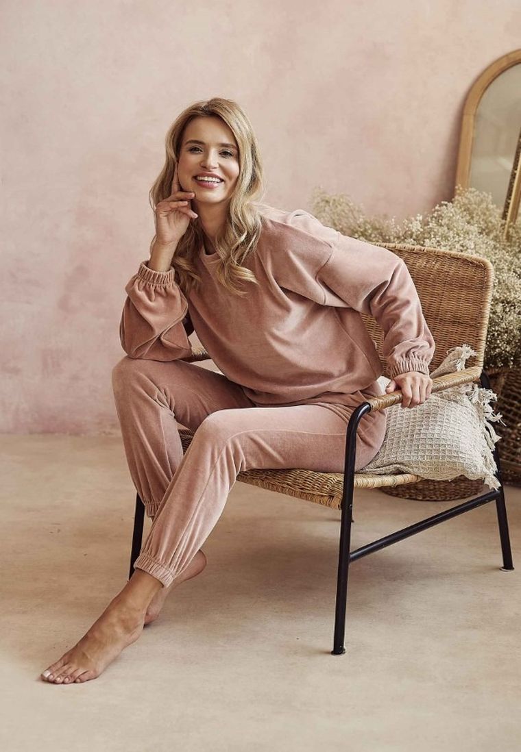 Dres damski, welurowy, beżowy, Taro