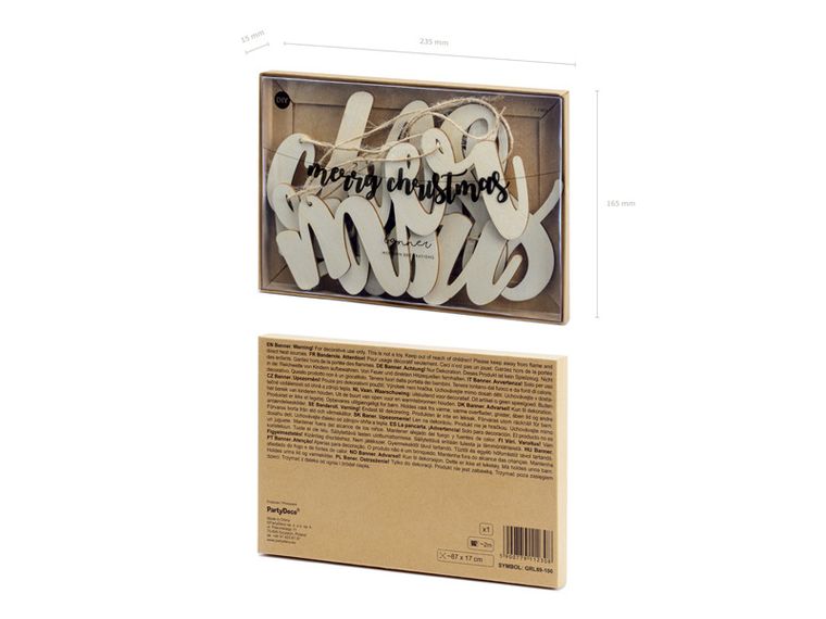 Drewniany baner, Merry Christmas, 87-17 cm