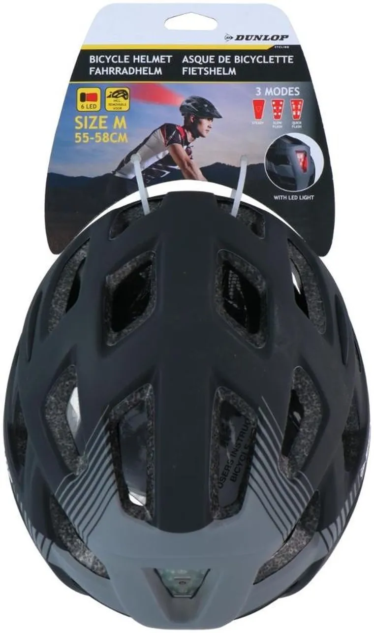 Dunlop, kask rowerowy mtb, czarny, 6xLED