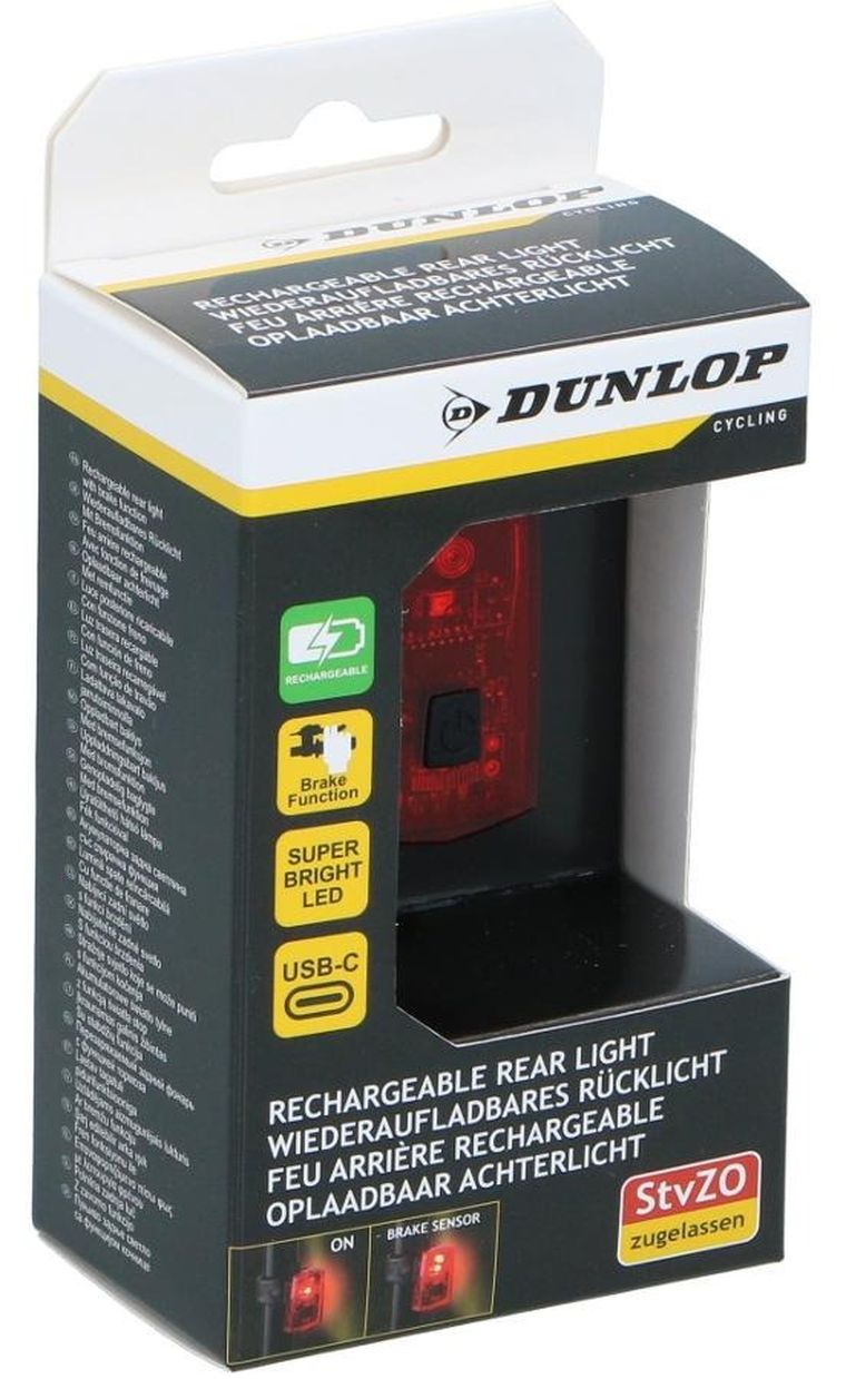 Dunlop, lampka rowerowa tylna, USB-C, LED