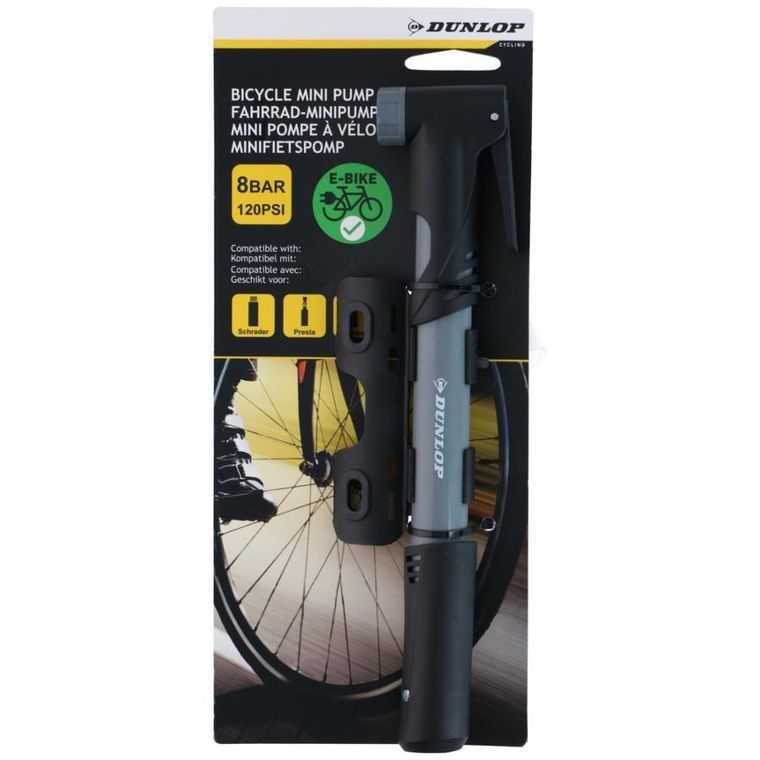 Dunlop, pompka rowerowa mini, 8bar, szara